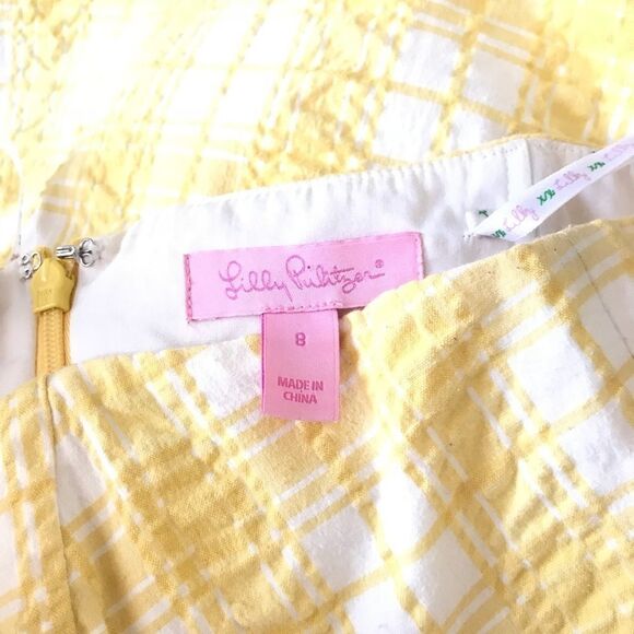 Lilly Pulitzer Sz 8 Yellow white Checked strapless - Picture 6 of 7
